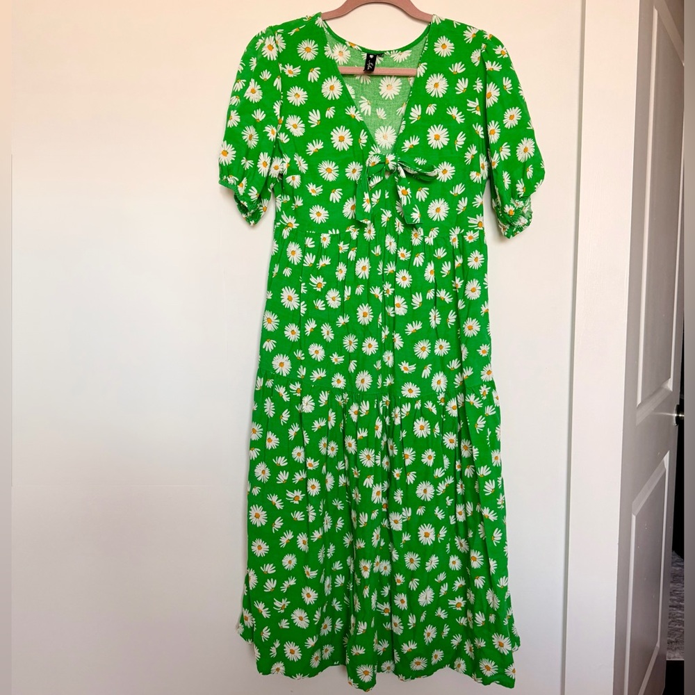 ASOS US Size 8 Daisy Printed Midi Dress Vintage Style Classi Tie Front Top Fall